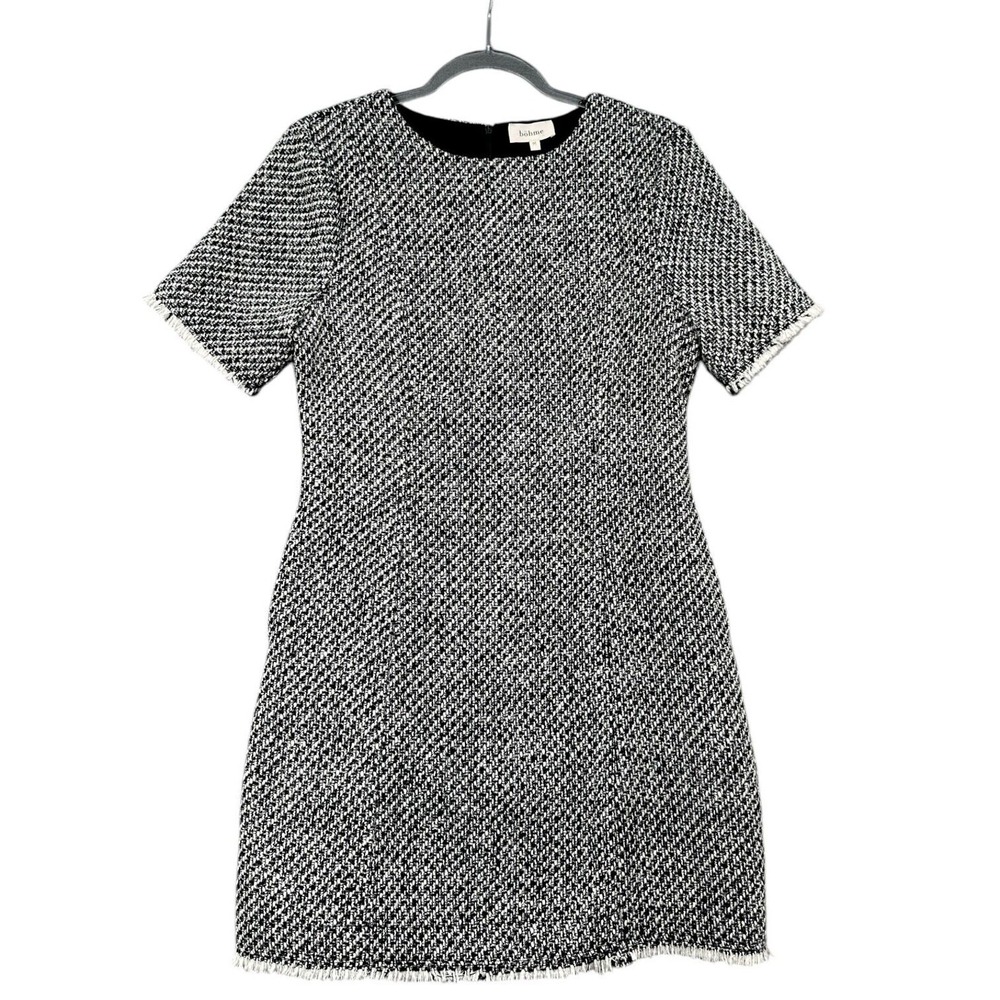 bohme Tweed Shift Dress Womens M Polyester Wool Black White LD368A